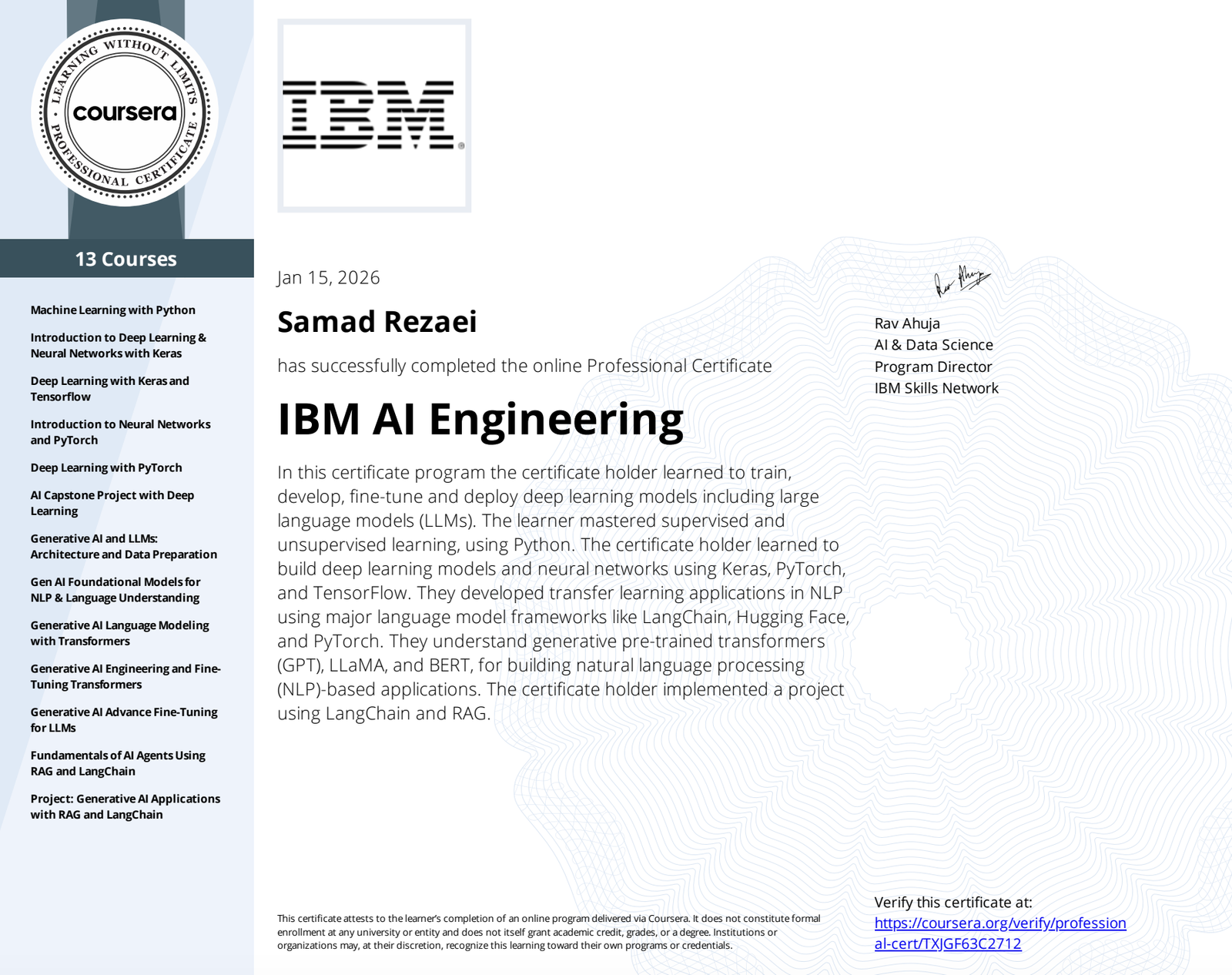 IBM AI Engineering Professional Certificate (V3)